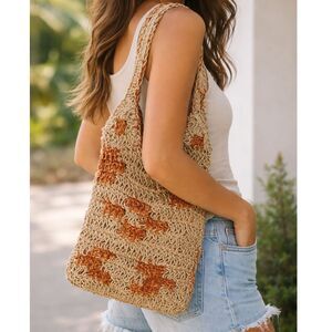 Vintage WALBORG Made in Italy Raffia Crochet Shoulder Bag Boho Woven Tote Purse